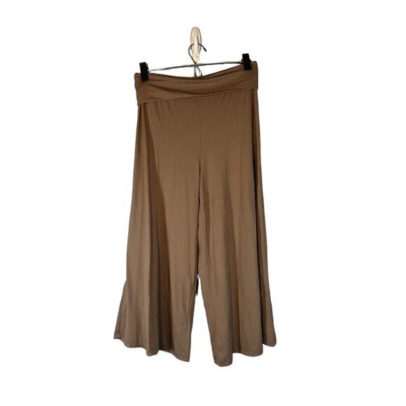 HeyHun Brown Roll Up Trim Capri Cropped Wide Leg Pull On Pants Women Sz M - Picture 1 of 9
